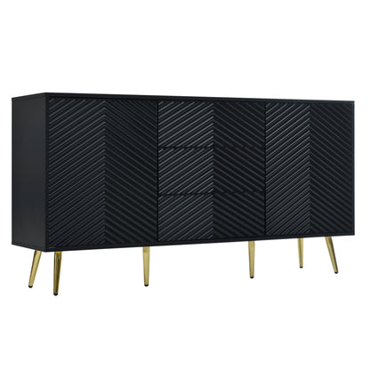 U_STYLE  Modern Sideboard with Geometric Line Design, Conical Metal Legs, and Central Drawers for Stylish Storage, Suitable for Study, Entryway and Living Room