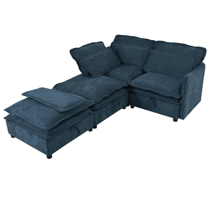 U_Style Double-Layer Cushion Modular Sofa, Freely Combinable, 4-Seater with Storage Function, Includes 4 Soft Cushions, Perfect for Living Rooms, Offices, and Apartments