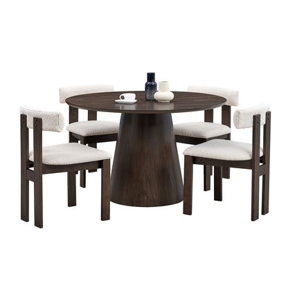 47.24'' Round Modern Style MDF Wood Dining Table for Kitchen, Living Room, Cafe, Stylish Leisure Desk with Sturdy Cylindrical Base, for Small Spaces, Apartment,Brown