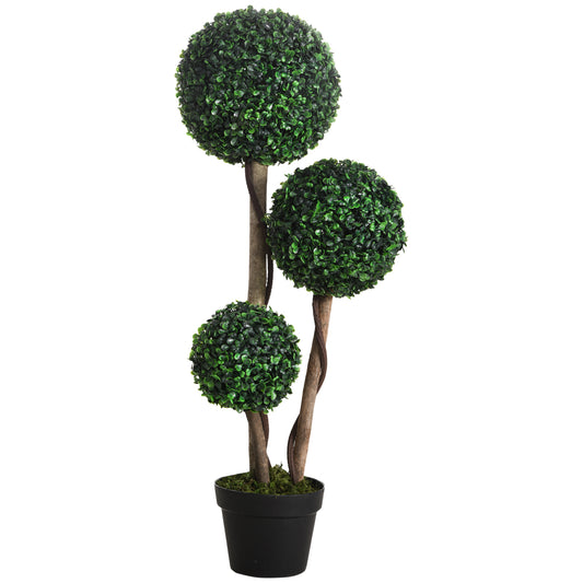 Artificial Plant for Home Decor Indoor & Outdoor Fake Plants Artificial Tree in Pot, 3 Ball Boxwood Topiary Tree for Home Office, Living Room Decor, Dark Green