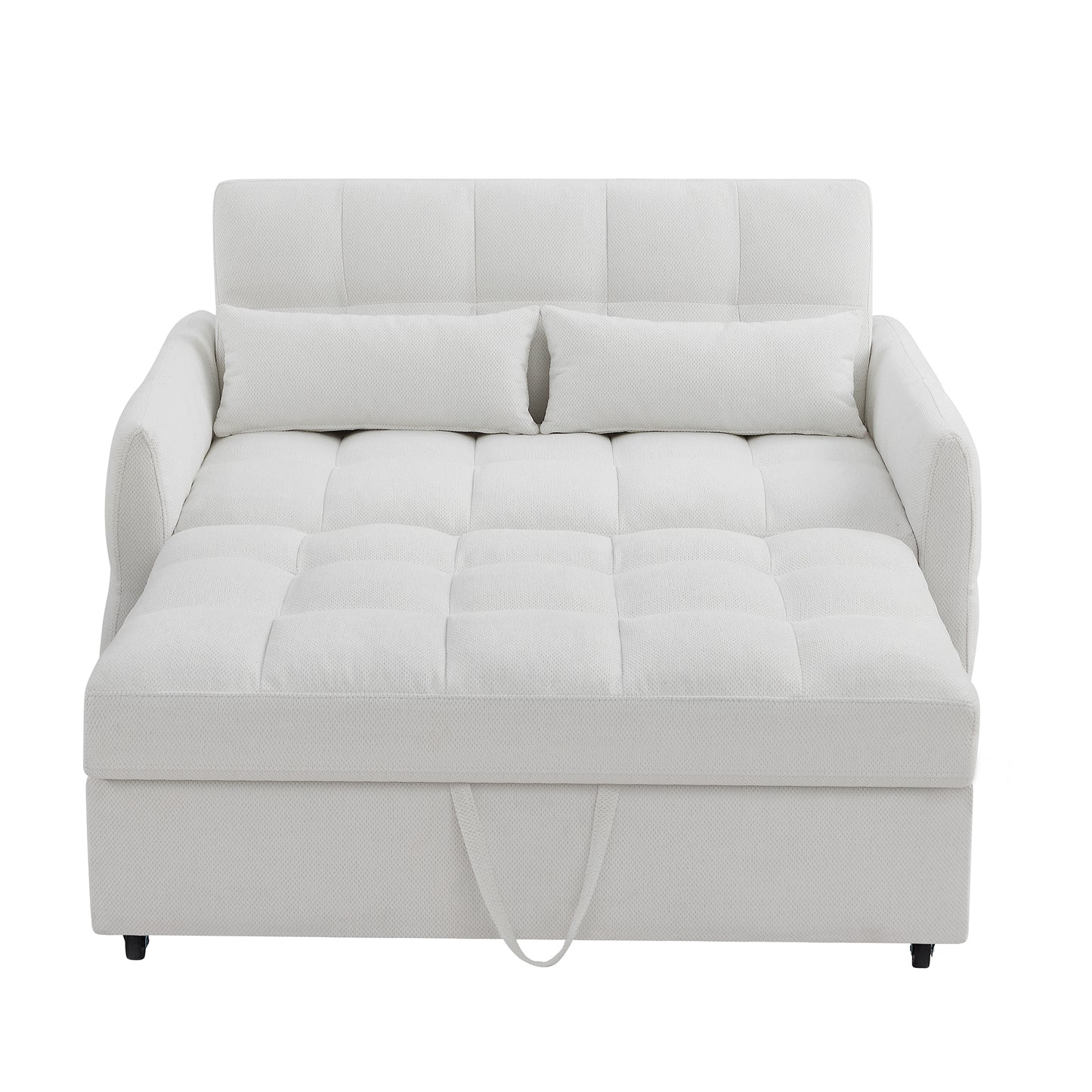 52.8" Loveseat Sofa Pull-out Sofa Bed Tufted Sleeper Sofa with an Adjustable Backrest, Three USB Ports and Two Lumbar Pillows for Living Room, Beige