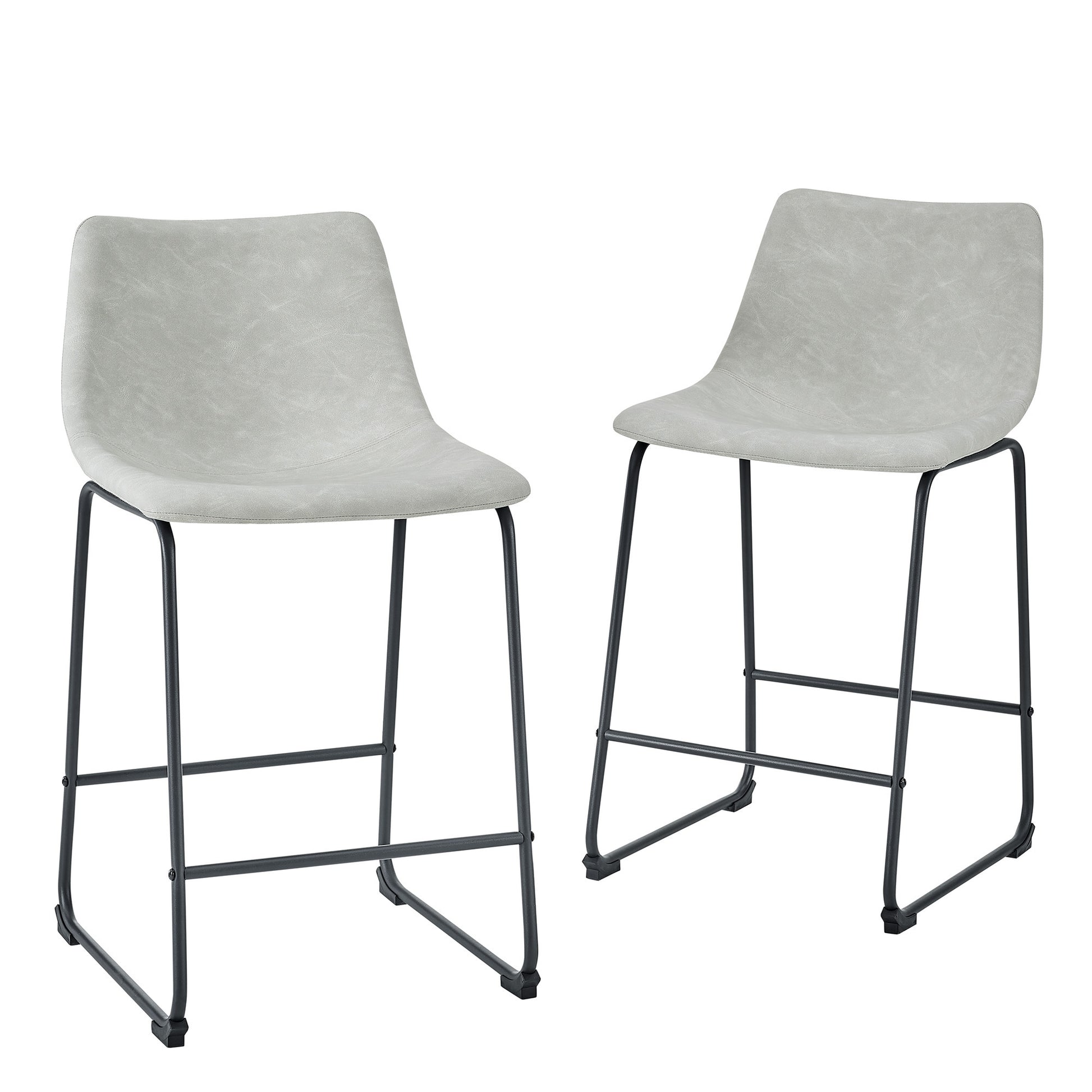 Industrial Faux Leather Counter Stools, Set of 2 - Grey