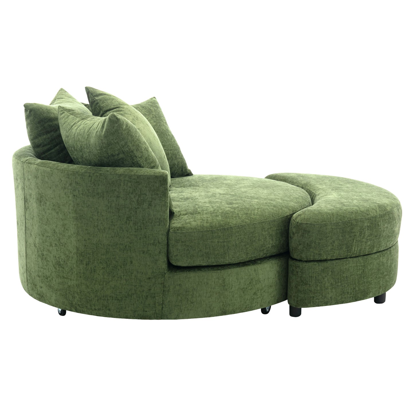 Orisfur. 360° Swivel Accent Barrel Chair with Storage Ottoman & 4 Pillows, Modern Chenille Leisure Chair Round Accent for Living Room, Green