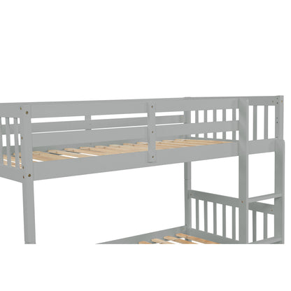 Twin Over Twin Bunk Beds with Trundle, Solid Wood Trundle Bed Frame with Safety Rail and Ladder, Kids/Teens Bedroom, Guest Room Furniture, Can Be converted into 2 Beds,Grey (Old Sku:W504S00027)