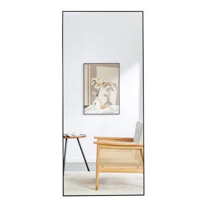 Fourth generation black solid wood frame full-length mirror, dressing mirror, bedroom porch, decorative mirror, clothing store, floor standing large mirror, wall mounted. 71 "* 31.4"