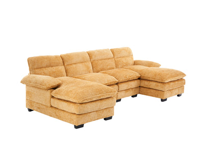 U-shaped profile sofa, including two single seats and two chaise, modular sofa, Chenille sofa,Yellow