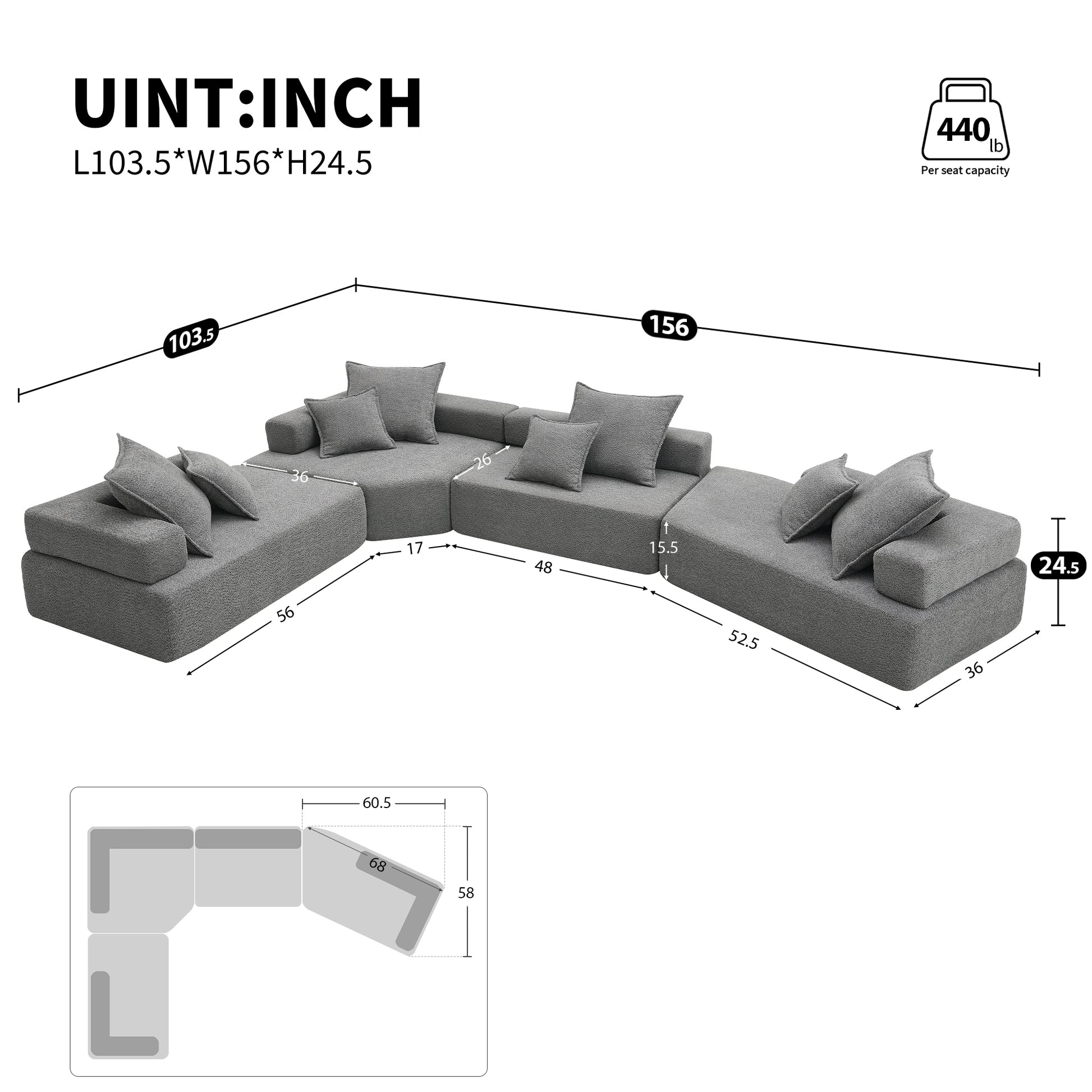 [VIDEO provided][New] 156''Oversized Modular U Shaped Sectional Sofa,Luxury Boucle Floor Couch Set,Convertible Sleeper Couch,Spacious Foam-Filled Sofa Bed for Living Room,4 PC Free Combination,2 Color