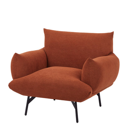 Oversized Living Room Accent Armchair Upholstered-Single Sofa Chair, Mid-Century Modern Comfy Fabric Armchair with Metal Leg for Bedroom Living Room Apartment Curry