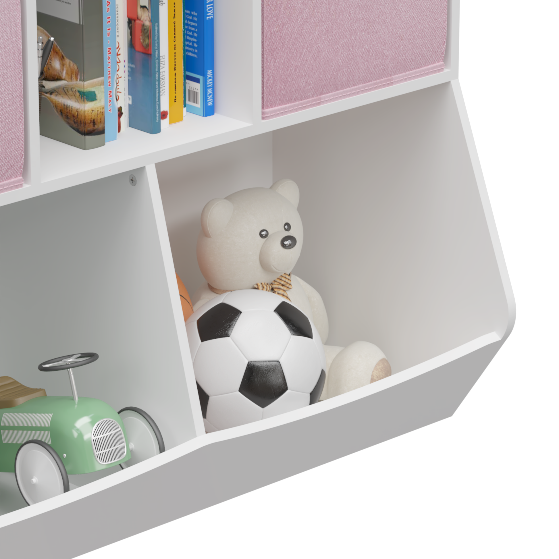 Kids Bookcase with Collapsible Fabric Drawers, Children's Toy Storage Cabinet for Playroom, Bedroom, Nursery, School, White/Pink