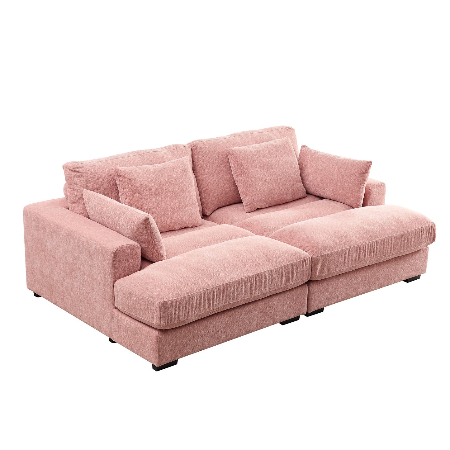 89.76 inch Double Sleeper Sofa Cloud Couch Soft Fluffy Fabric Upholstery with Square Armrests,Comfor Daybed with Over Wide Sofa Bed,Modern Beanbag for Living Room  Apartment,Pink