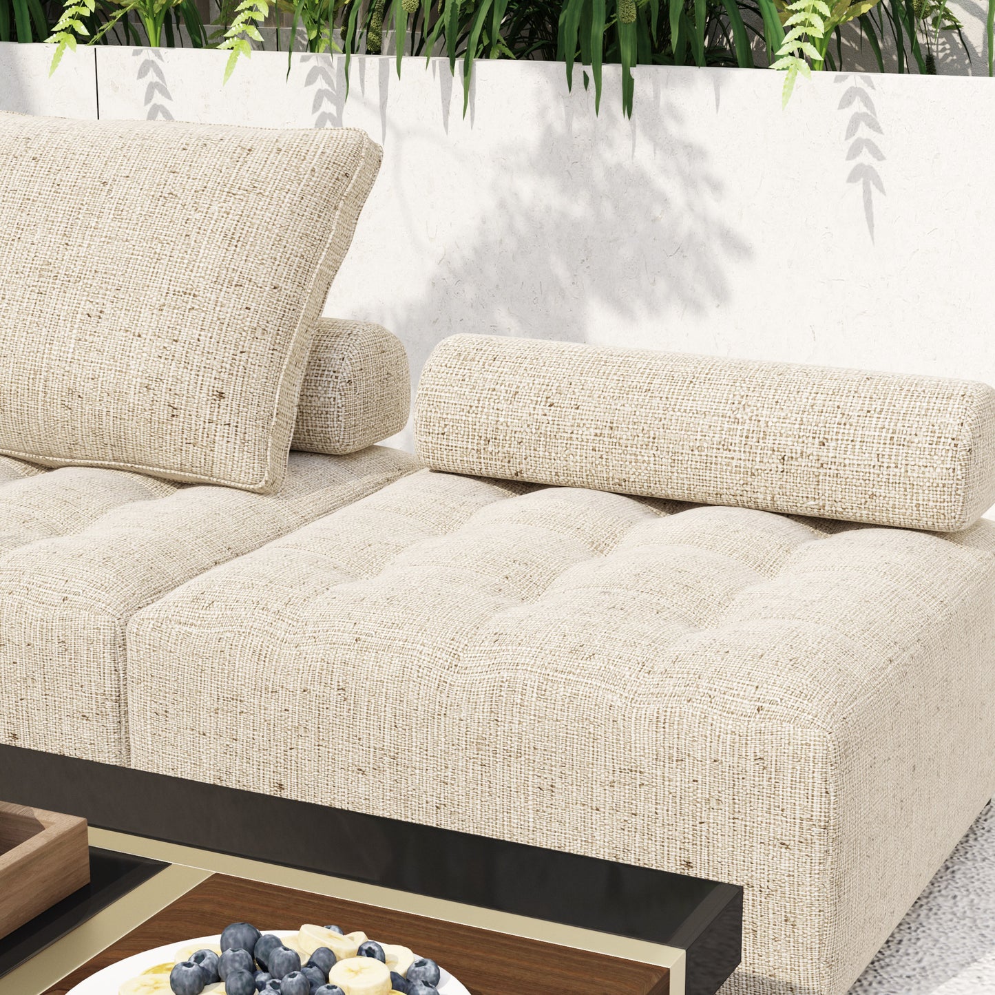 Outdoor Modular Sofa, with Aluminum Structure, Support Cushion and Back Cushion Cover-Removable, Fade-resistant, Waterproof Sofa Cover Included,Light Brown(The rate : Based on a single piece )