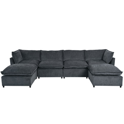 U_Style Modern Large U-Shape Sectional Sofa, 2 Large Chaise with Removable Ottomans, Convertible L-Shape Sectional Sofa with Stylish Piping Design,for Living Room,Spacious Space(Old SKU:WY000351AAE)