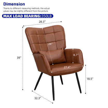 Bonded Leather Armchair, Modern Accent Chair High Back, Living Room Chairs with Metal Legs and Soft Padded, Sofa Chairs for Home Office,Bedroom,Dining Room (Brown-1pc)