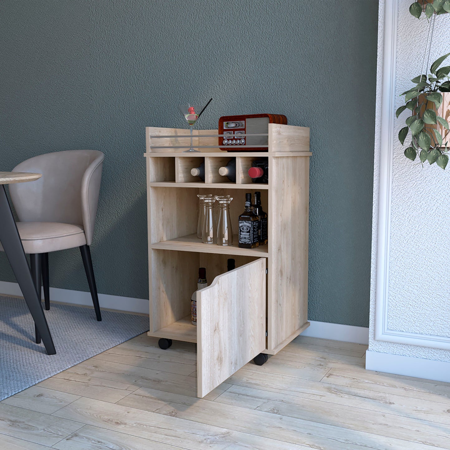 Hannah Macadamia 1-Door Bar Cart