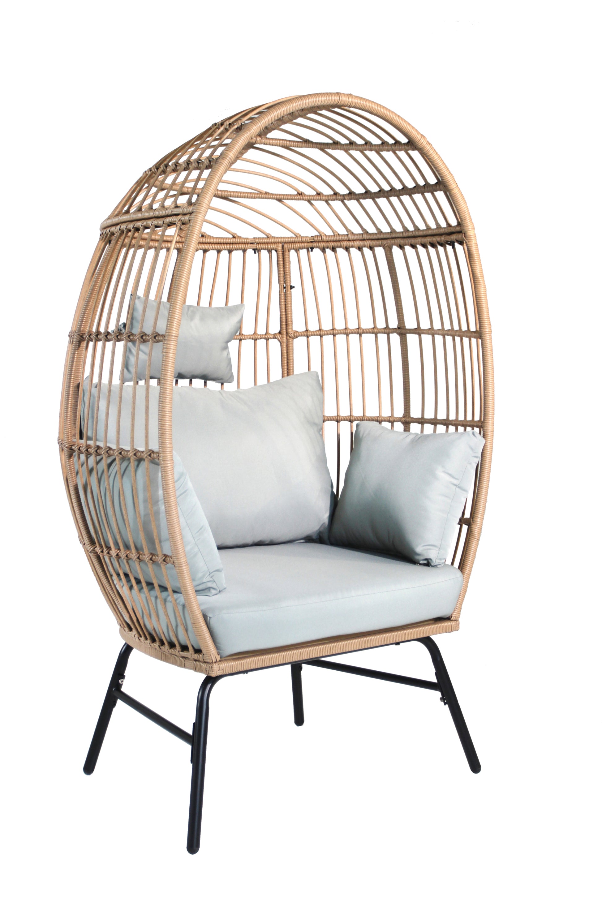 Outdoor Garden Wicker Egg Chair And Footstool Patio Chaise, With Cushions, Outdoor Indoor Basket Chair