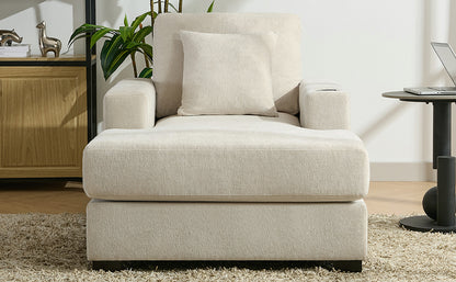 39.7" Oversized Chaise Lounger Modern Style Sofa Couch ,with Pillows, Charge Station & Cup Holders, Chenille Fabric, Cream