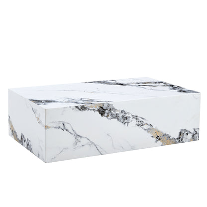 Modern MDF Coffee Table with Marble Pattern - 39.37x23.62x11.81 inches - Stylish and Durable Design W1151119518