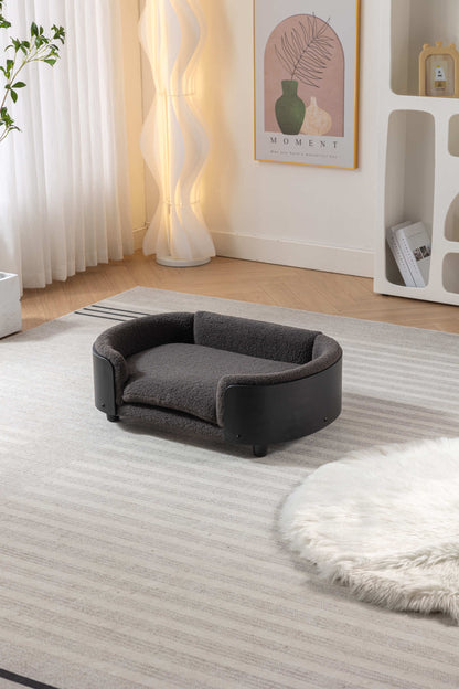 Scandinavian style Elevated Dog Bed Pet Sofa With Solid Wood legs and Black Bent Wood Back,  Cashmere Cushion,Mid Size