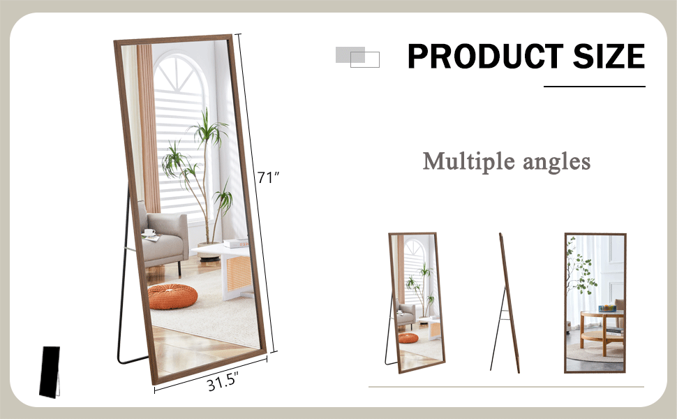 Fourth generation solid wood frame full-length mirror, dressing mirror, bedroom porch, decorative mirror, clothing store, floor standing large mirror, wall mounted. 71 "* 31.5"