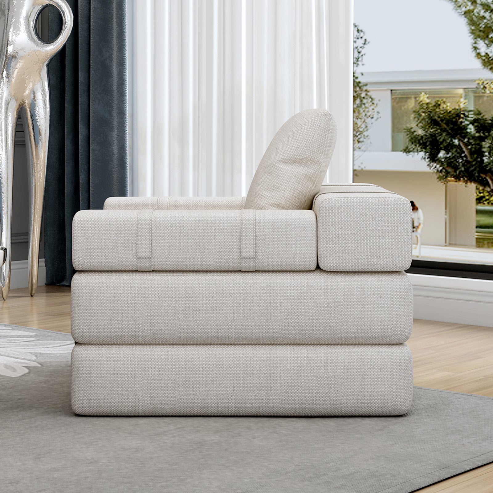 Single sofa chair that converts to a single sofa bed for living room, guest room, playroom, white