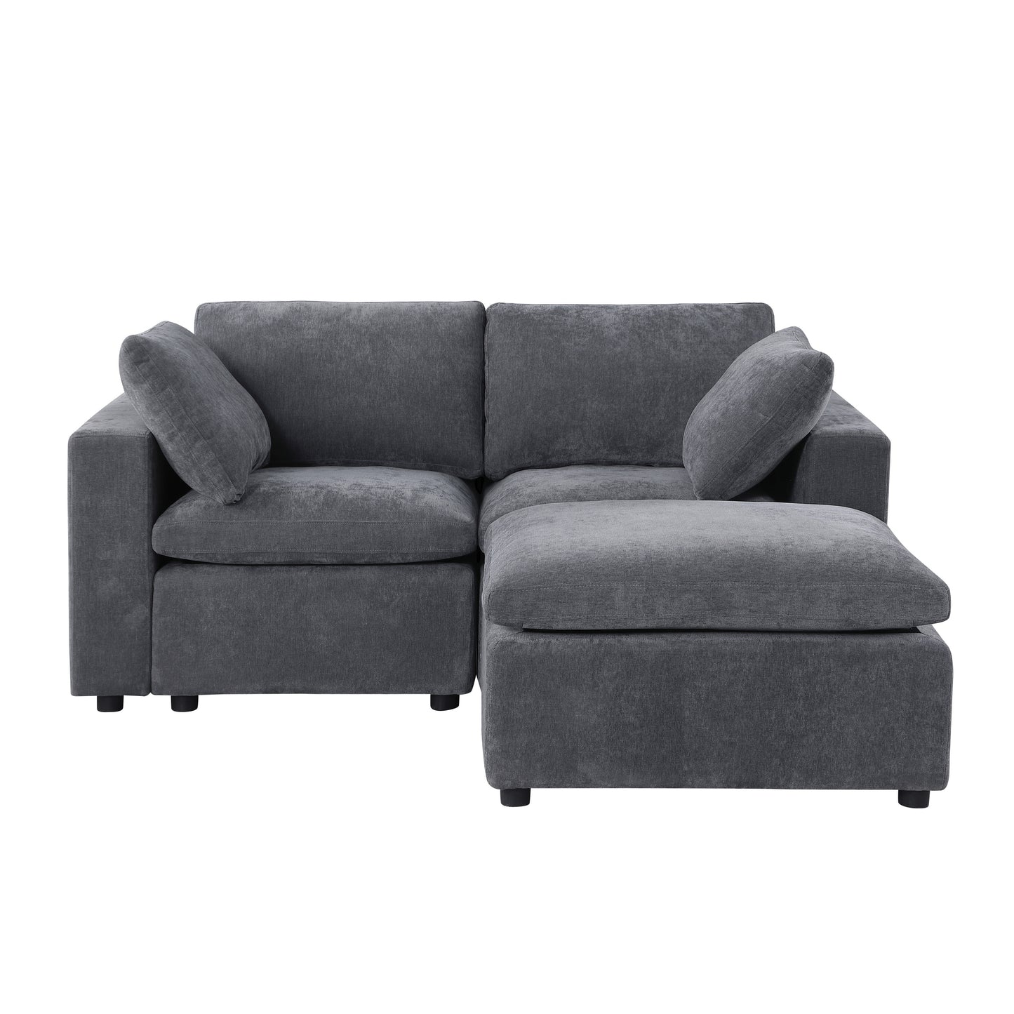 68.5" Loveseat Sofa with Ottoman Modular Sectional Love Seat Couch Small L Shaped Upholstered Couch for Living Room Apartment Small Space, Chenille Grey