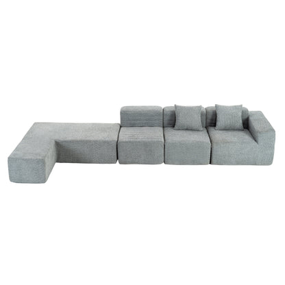 116.5" Sectional Sofa Full-compressed Sofa Couch Free-combined Sofa for Living Room, Grey