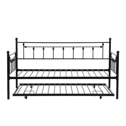 Twin Size Metal Daybed with Pull Out Trundle, Modern 2 in 1 Sofa Bed Frame for Kids Teens Adults,Single Daybed Sofa Bed Frame for Bedroom Living Room Guest Room,No Box Spring Needed