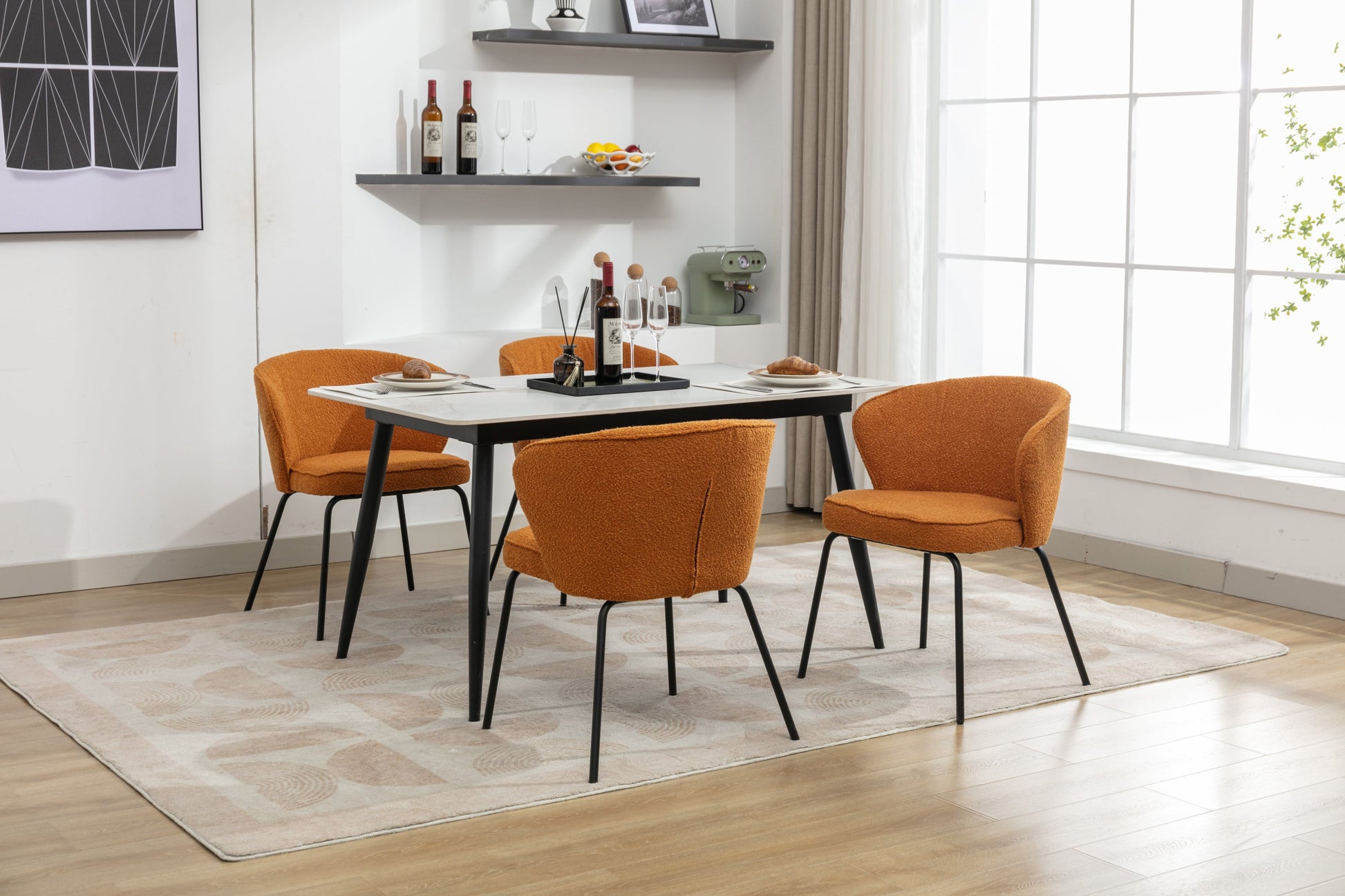 Retro Minimalist Modern Boucle Fabric Dining Chairs