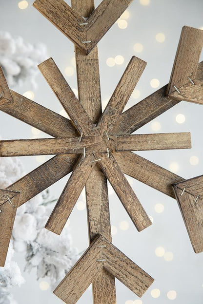 17.7" x 17.7" Large Fir Wood Snowflake Ornaments, Hanging Home Decor Accents for Christmas Tree, Wall Art, Holiday Display, Set of 2