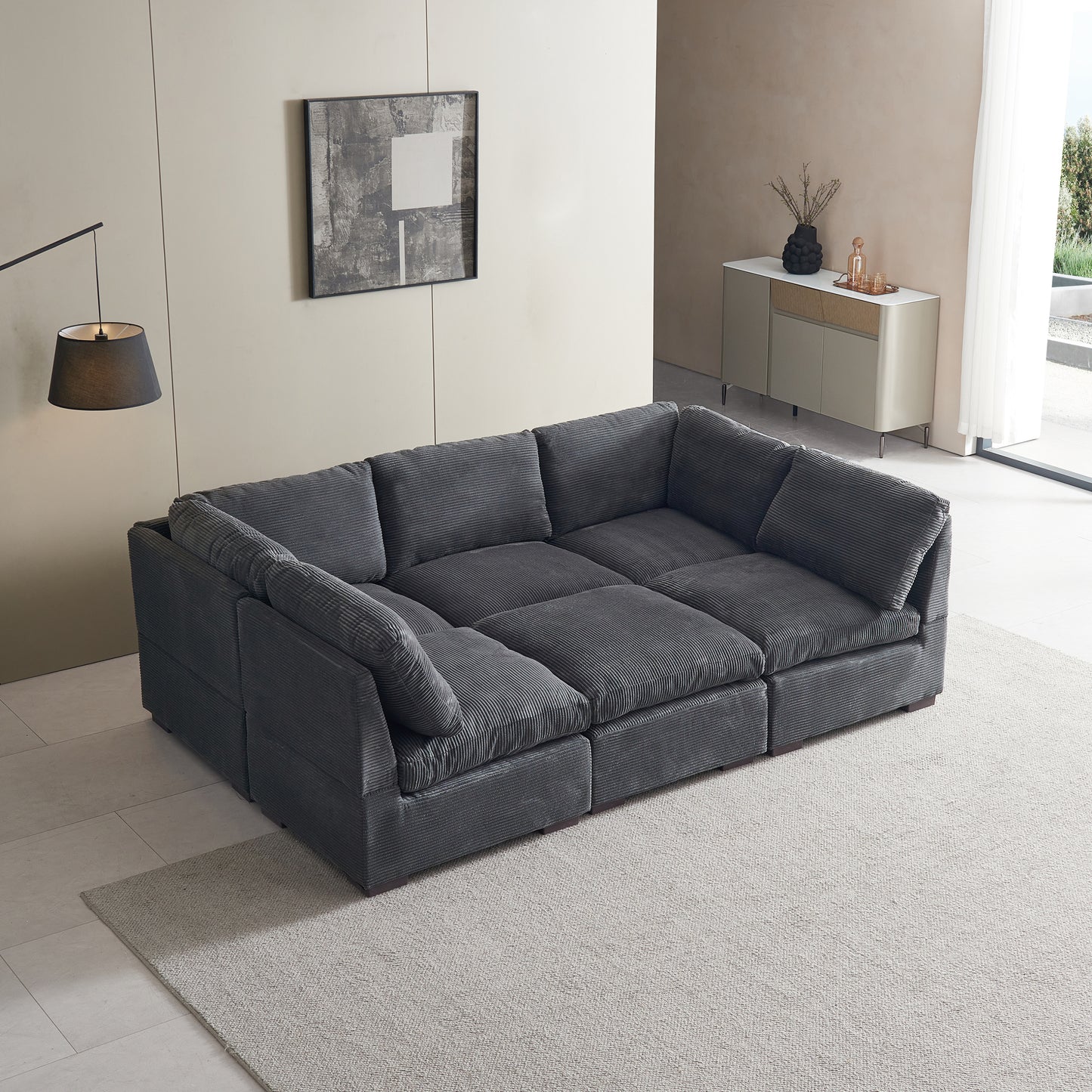 Convertible Modern Luxury Sectional Sofa Couch for Living Room Quality Corduroy Upholstery Modular Sofa Dark Grey