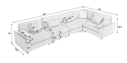 {NEW ARRIVAL}{ VIDEO PROVIDED} Oversized Modular Sectional Sofa Couches Set,Corduroy Upholstered Deep Seat Comfy Sofa for Living Room ,5 Seat ,Brown