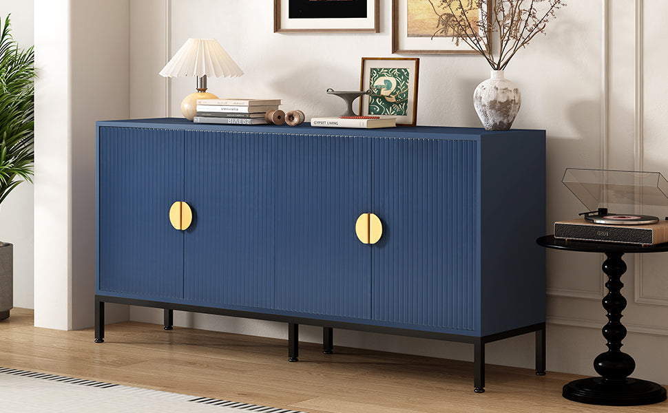 U_STYLE  Exquisite Vertical-Striped Four-Door Sideboard with Sturdy Metal Legs and Semi-Circular Handles, Suitable for Study, Entryway and Living Room