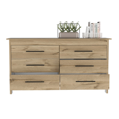 Hms 6 Drawer Double Dresser, Four Legs, Superior Top -Light Oak / White