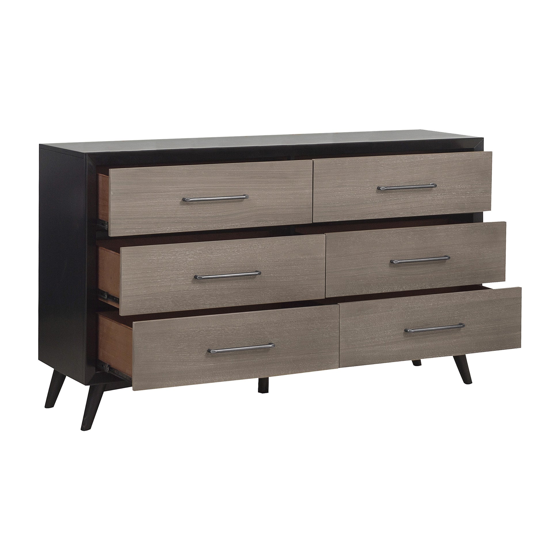 Classic 1pc Bedroom Storage Dresser of 6 Drawers Black Gray Finish Modern Wooden Furniture Tapered Legs