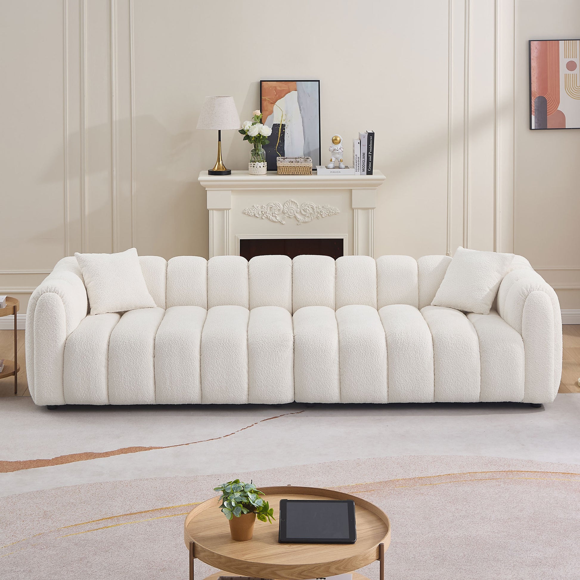 110.23 Inch Oversized Modern Design Sofa,Upholstery Tufted Cloud 41.33''Oversized  Deep Seat Sofa,Teddy Fabric Boucle 4 Seats Couch with Solid Wood for Living Room, Office, Bedroom,Apartment