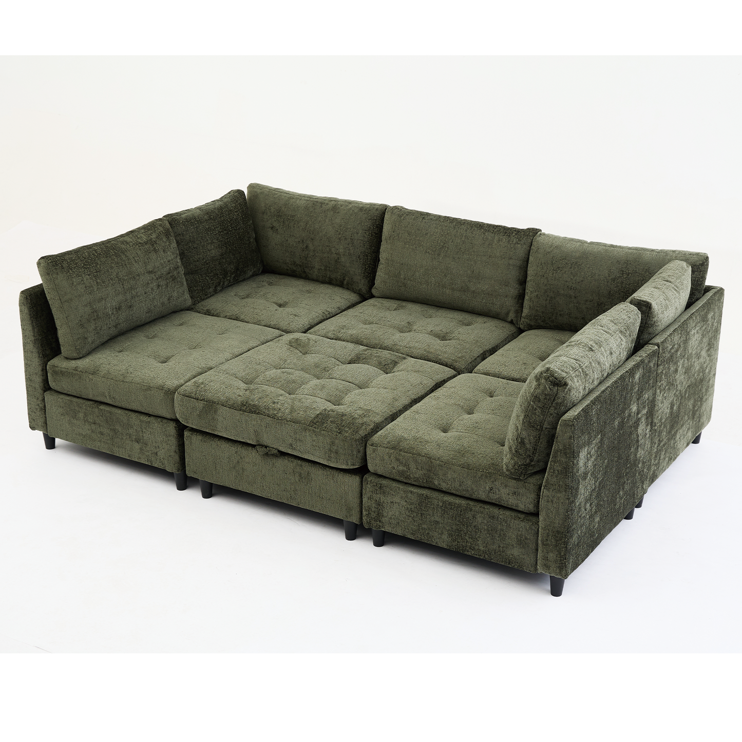 [NEW ARRIVED] [VIDEO PROVIDED]   Modular Sectional Couch with Storage Ottoman, U Shaped Sofa, Storage Ottoman,Minimalist ,Convertible Modular Sofa,Chenille ,Upholstered,6 Seat,Living Room,   Green