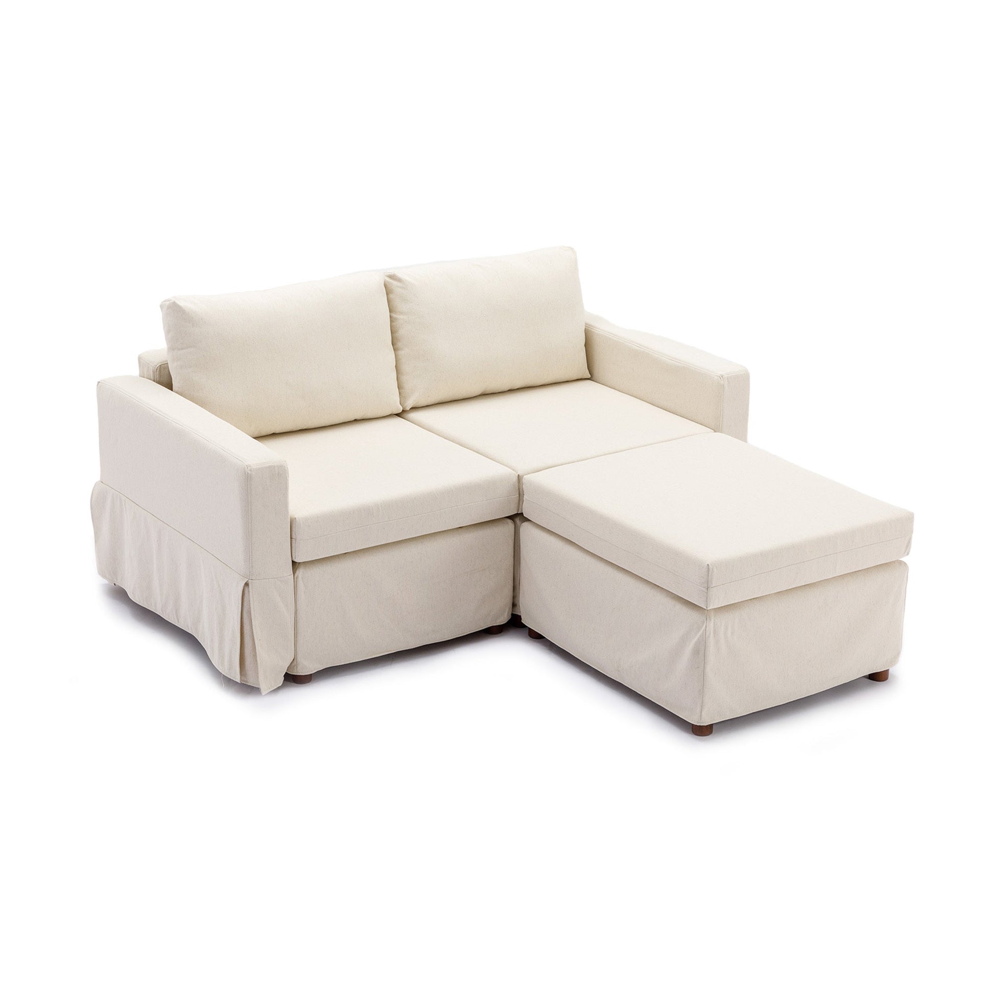 2 Seat Module Sectional Sofa Couch With 1 Ottoman,Seat Cushion and Back Cushion Removable and Washable,Cream - Groovy Boardz