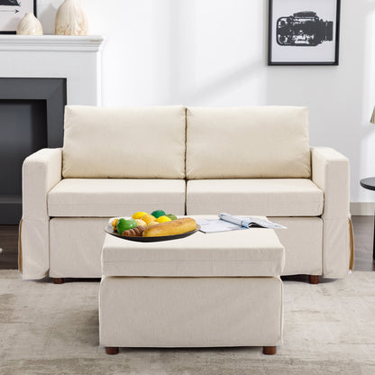 2 Seat Module Sectional Sofa Couch With 1 Ottoman,Seat Cushion and Back Cushion Removable and Washable,Cream - Groovy Boardz