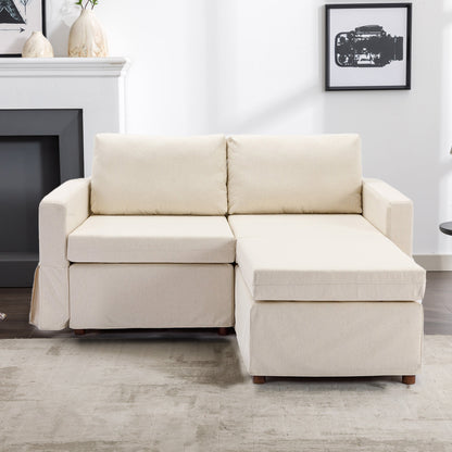 2 Seat Module Sectional Sofa Couch With 1 Ottoman,Seat Cushion and Back Cushion Removable and Washable,Cream - Groovy Boardz