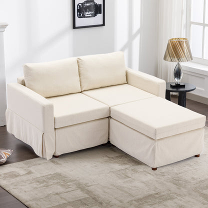 2 Seat Module Sectional Sofa Couch With 1 Ottoman,Seat Cushion and Back Cushion Removable and Washable,Cream - Groovy Boardz