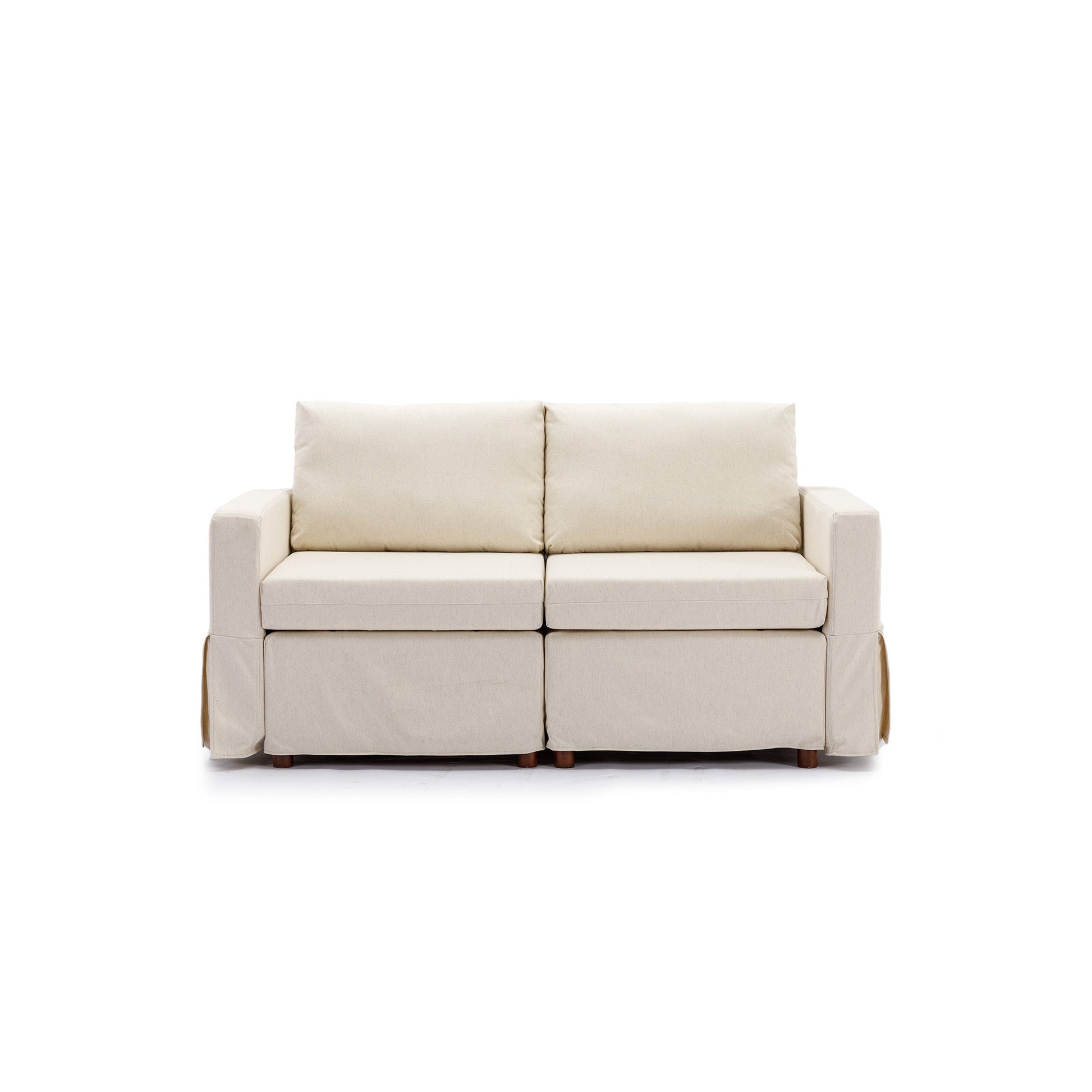 2 Seat Module Sectional Sofa Couch With 1 Ottoman,Seat Cushion and Back Cushion Removable and Washable,Cream - Groovy Boardz