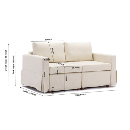 2 Seat Module Sectional Sofa Couch With 1 Ottoman,Seat Cushion and Back Cushion Removable and Washable,Cream - Groovy Boardz