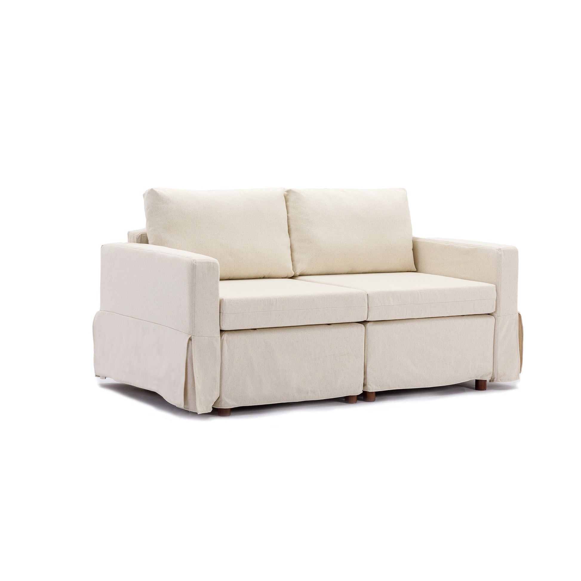 2 Seat Module Sectional Sofa Couch With 1 Ottoman,Seat Cushion and Back Cushion Removable and Washable,Cream - Groovy Boardz