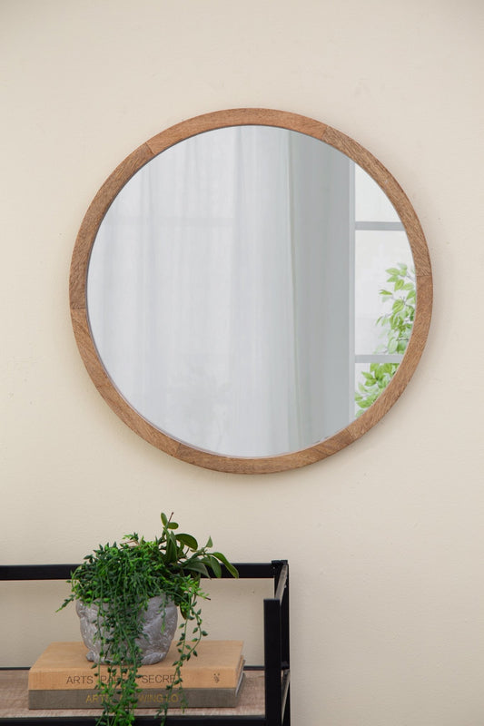 20" x 20" Circle Wall Mirror with Wooden Frame, Wall Mirror for Living Room, Dining Room, Foyer, Bathroom, Office - Groovy Boardz