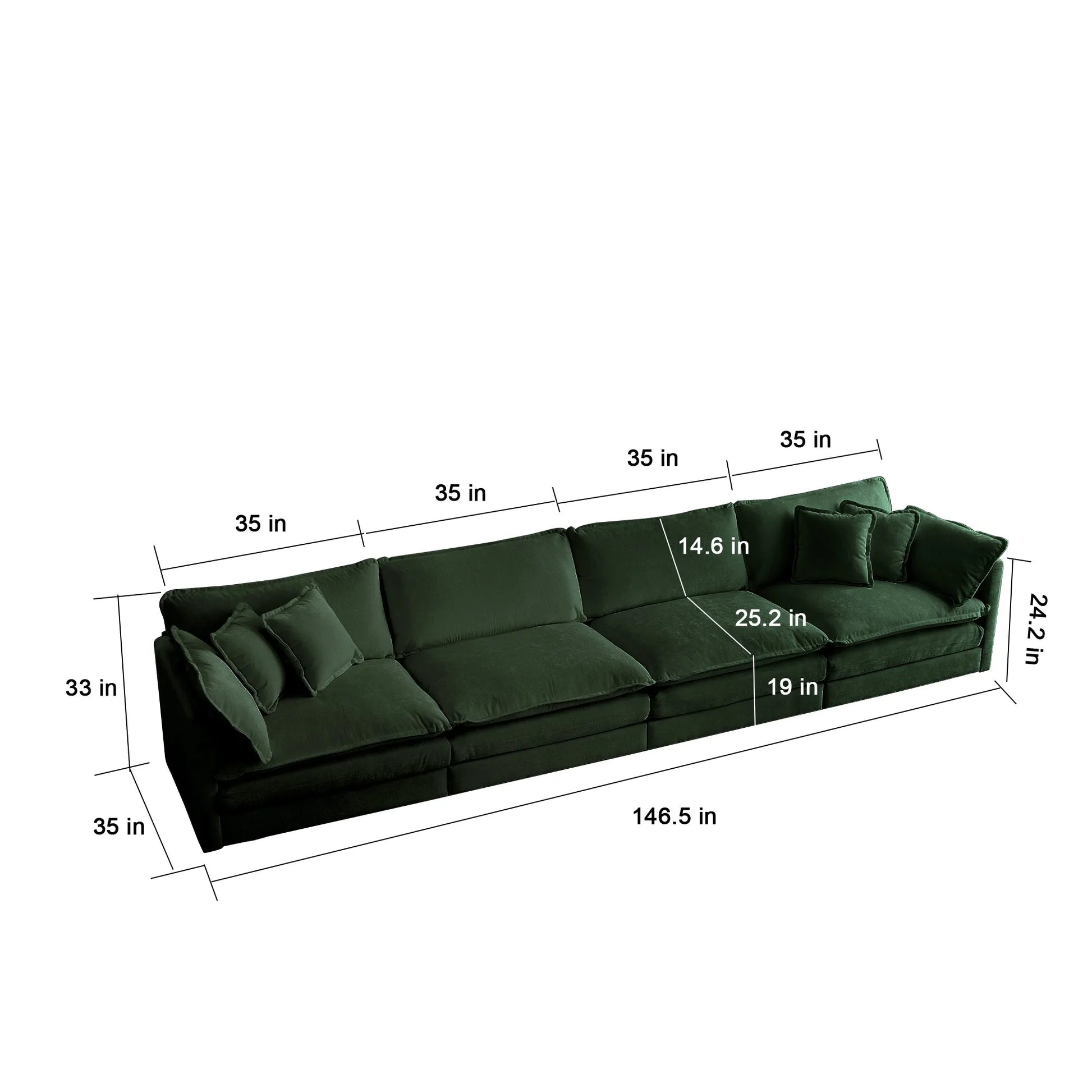 Oversized Modular Deep Seat Sectional Sofa, Green Sectional, Free Combination, Cloud Sofa