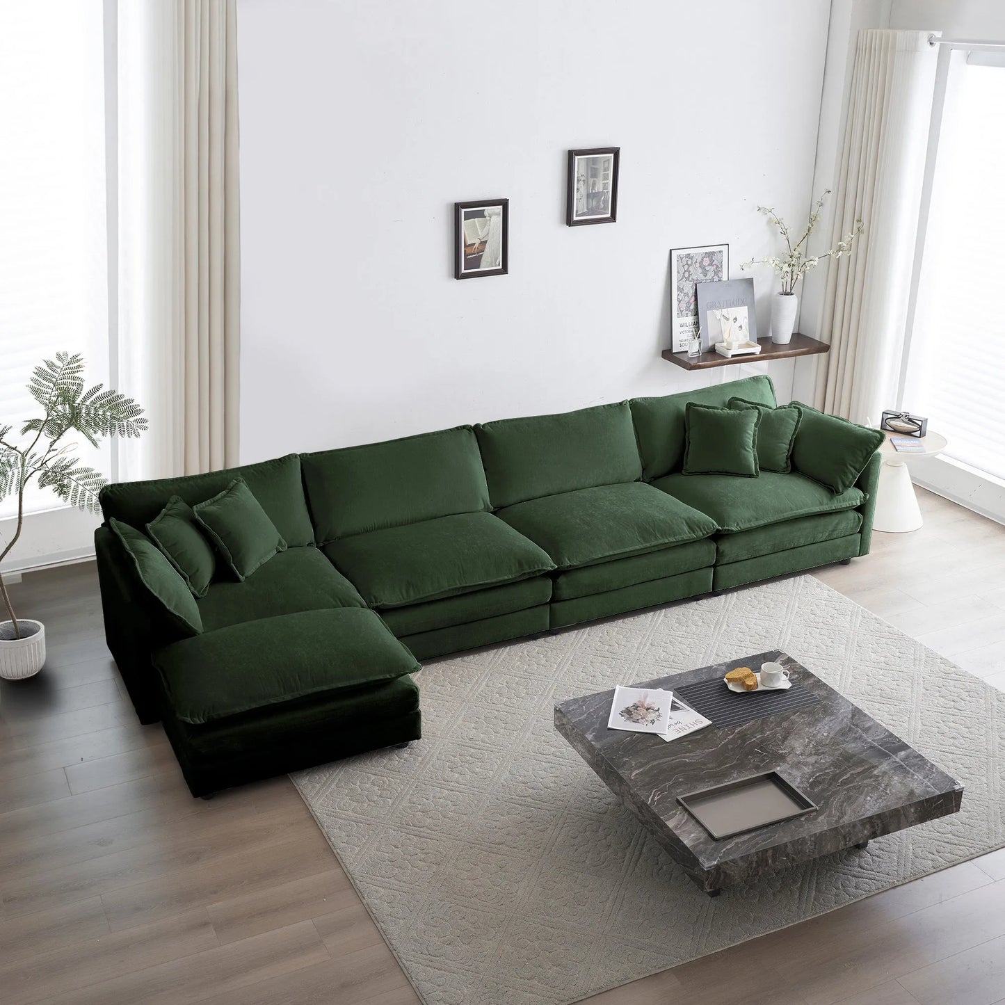 Oversized Modular Deep Seat Sectional Sofa, Green Sectional, Free Combination, Cloud Sofa