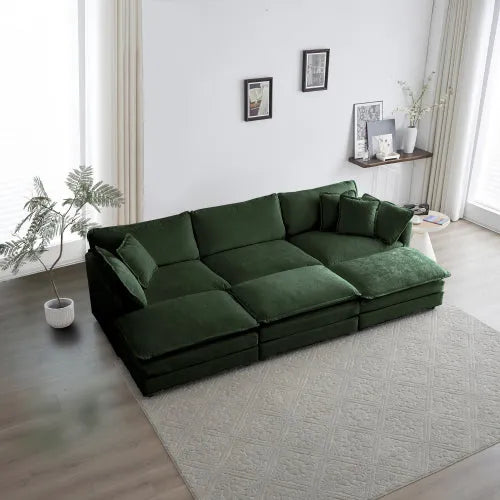 Oversized Modular Deep Seat Sectional Sofa, Green Sectional, Free Combination, Cloud Sofa