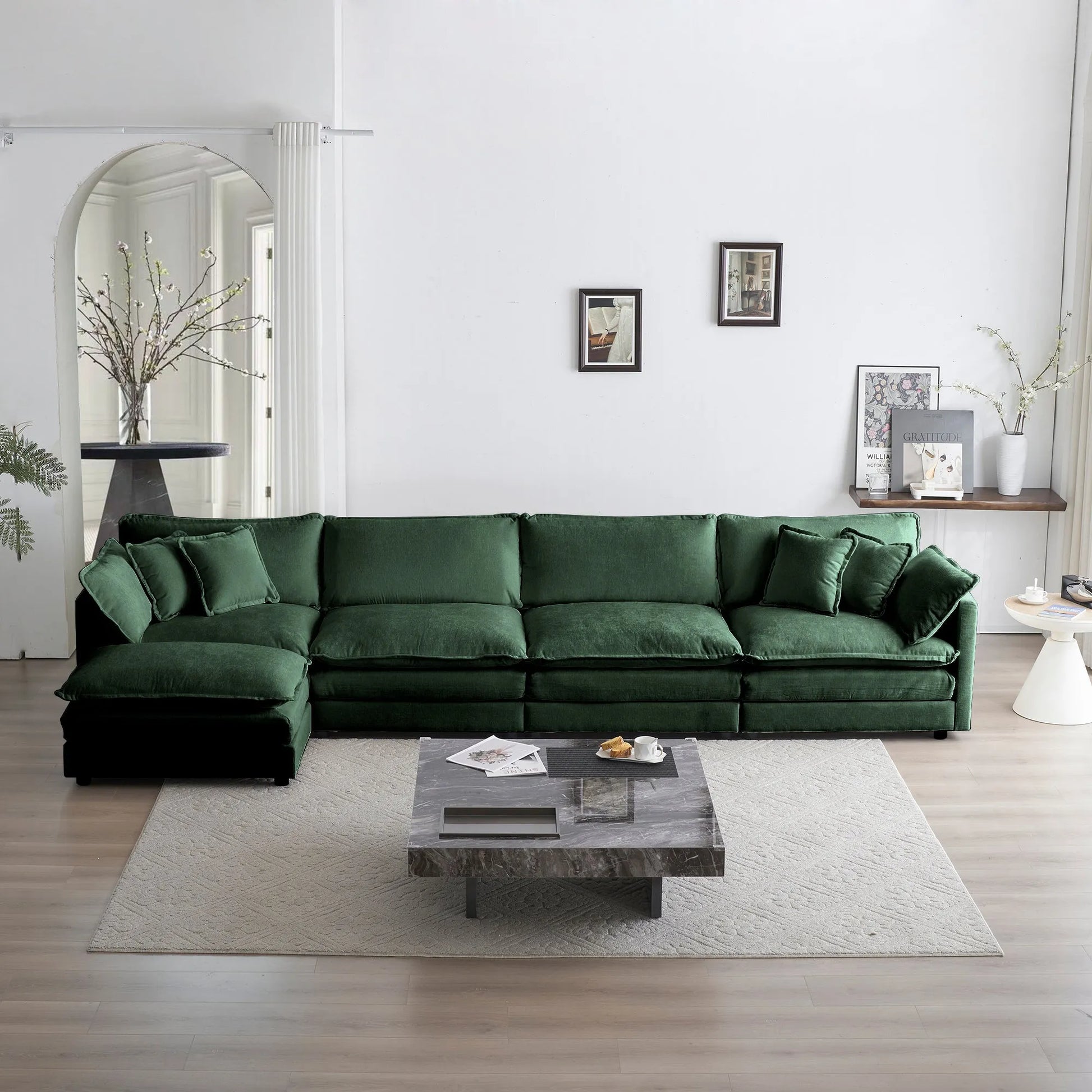 Oversized Modular Deep Seat Sectional Sofa, Green Sectional, Free Combination, Cloud Sofa