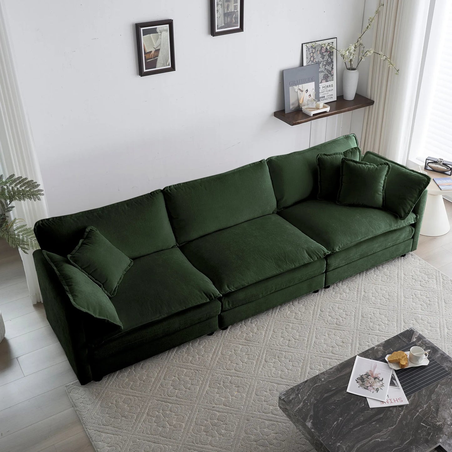 Oversized Modular Deep Seat Sectional Sofa, Green Sectional, Free Combination, Cloud Sofa