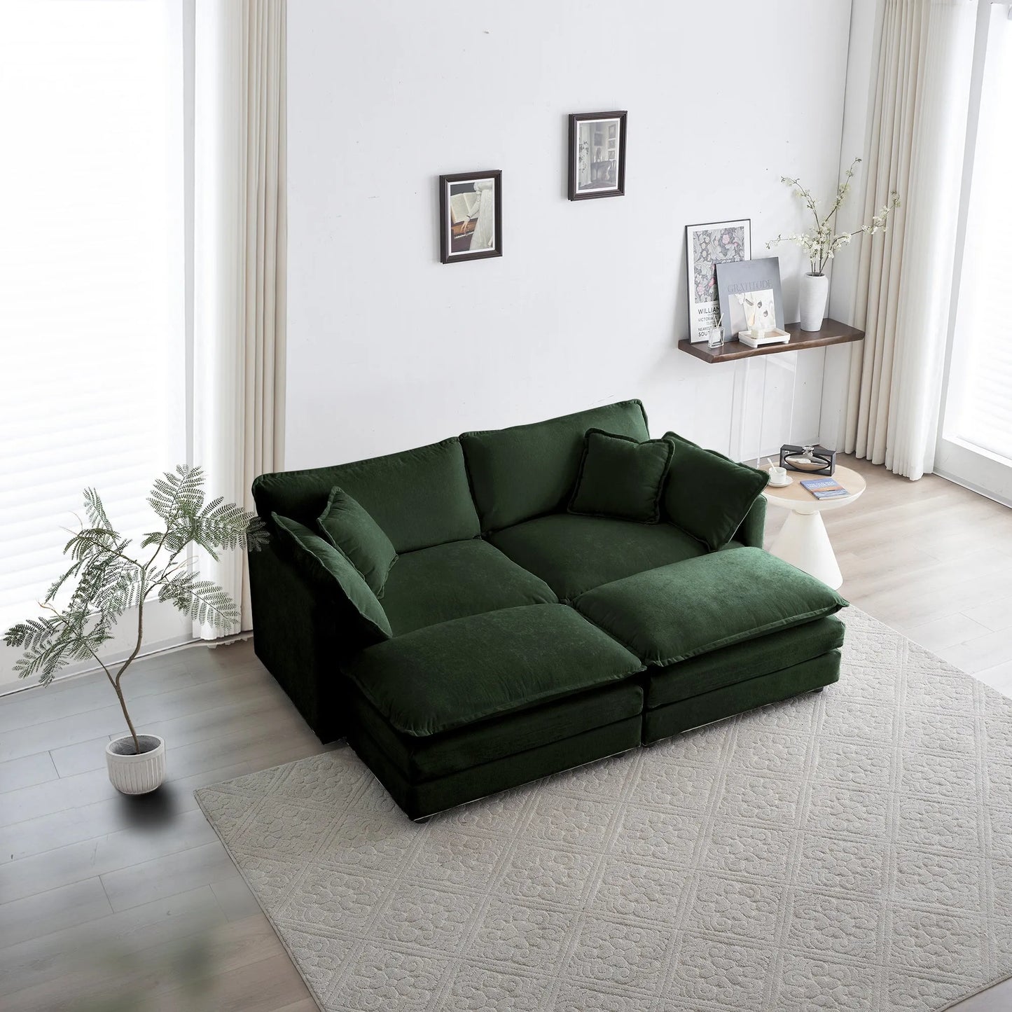 Oversized Modular Deep Seat Sectional Sofa, Green Sectional, Free Combination, Cloud Sofa